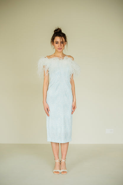 Midi-Etuikleid  mit Straußenfedern