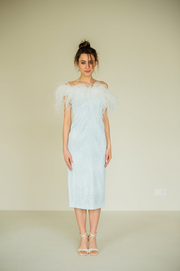 Midi-Etuikleid  mit Straußenfedern